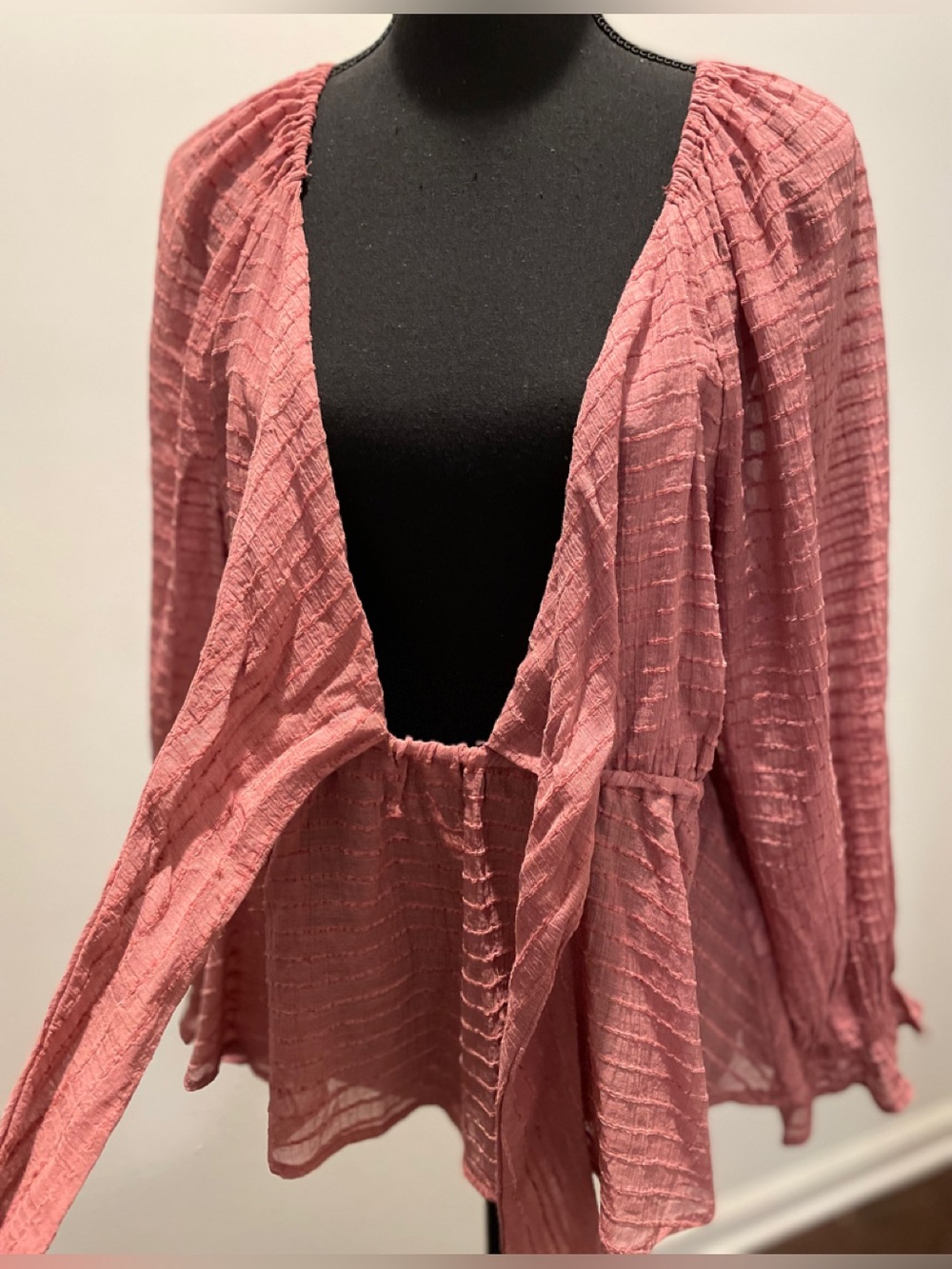 Cupshe Plunging Blouson Sleeve Blouse Size L Dusty Rose Babydoll Coquette Edgy - Picture 11 of 16